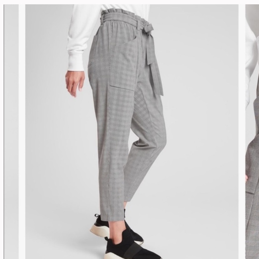 Athleta Gray Plaid Paperbag Waist Pants